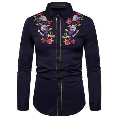 China Rose Skeleton Embroidered Long Sleeve Western Style Hot Men's Anti-pilling Fashion Embroidered Shirt for sale