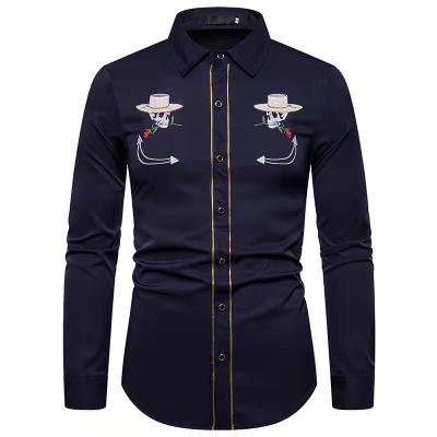 China Rose Skeleton Embroidered Long Sleeve Western Style Hot Men's Anti-pilling Fashion Embroidered Shirt for sale