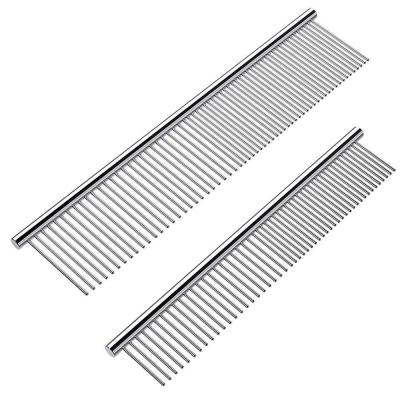 China Stocked Professional Grooming Tool 2 Pack Dog Combs with Rounded Ends Stainless Steel Cat Comb Teeth for Removing Tangles and Knots for sale