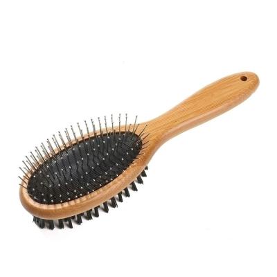 China Stocked Pets Grooming Comb Removing Throwing Double Sided Pet Slicker Brush with Bamboo Handle for Dogs and Cats for sale