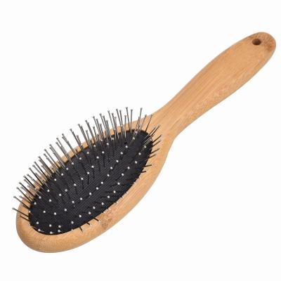 China Eco-Friendly Natural Bamboo Pet Grooming Double Sided Pin Stocked And Bristle Double Sided Dog Brush For Dogs And Cats for sale