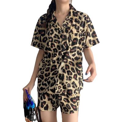 China New Summer Breathable Thin V-neck Pajamas Women's Short-sleeved Two-piece Household Clothes for sale