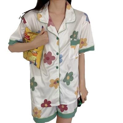 China Women's Breathable Thin V-neck Pajamas Summer New Household Clothes Short-sleeved Two-piece Pajamas for sale