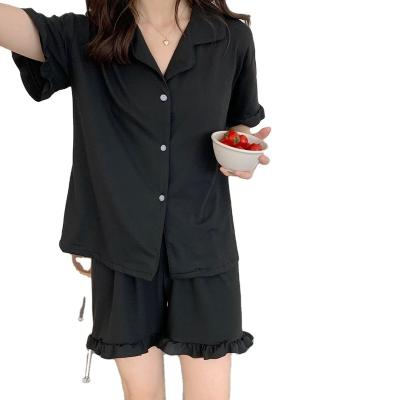 China Two-piece short-sleeved thin solid color household v-collar summer breathable women's two-piece pajamas for sale