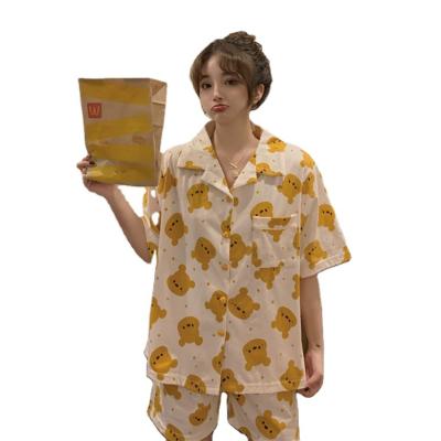 China New Summer Breathable Thin V-collar Pajamas Women's Two-piece Short-sleeved Household Clothes for sale