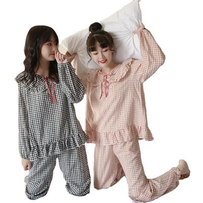 China Breathable women sleepwear 2021new spring and autumn v-long-sleeved two-piece long-sleeved pants indoor dress for sale