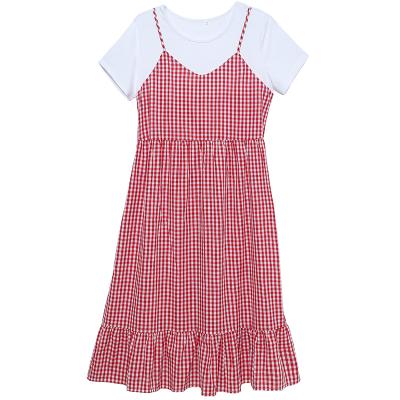 China Breathable Custom Printed Dresses Women Short Plaid Maternity Dress Casual 2 Piece Sets T Shirt Dress for sale