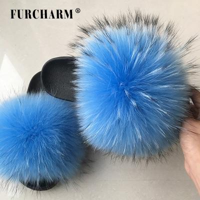 China Durable Fur Slippers Ladies Freeze Bags And Slides Natural Fur Girl Women Slippers Color Soft Fur Sandals for sale