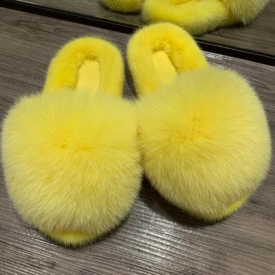 China Real Mink Fur Ladies Slippers Durable Women Mink Fur Slippers Flat With Slippers for sale