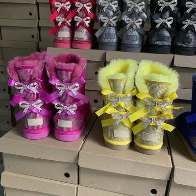 China Durable custom color logo snow fur striped real fur boots sheepskin wool short boots with 1 pair wholesale for sale