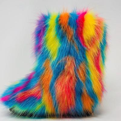 China Colorful Plush Women's Boots Faux Fox Fur Women's Boots Durable Big Fur Luxury Casual Shoes for sale