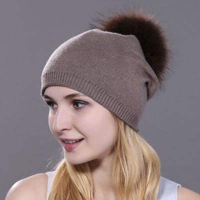 China breathable & Winter Fur Ball Pom Pom Hat Real Raccoon Fur Beanie Hats Women Knitted Fur Pompom Waterproof Hat for sale