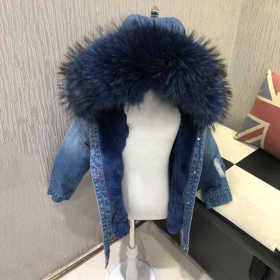 China New arrival real anti-shrink coat rabbit fur lining and raccoon fur collar fur parka kids parka for sale