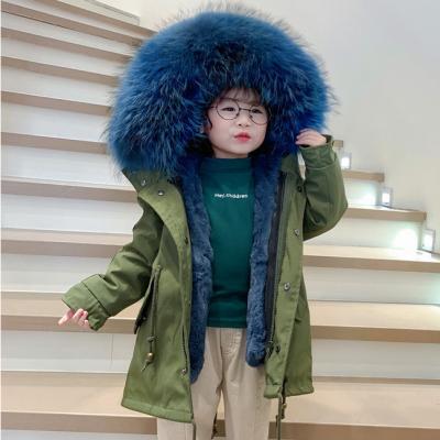 China New Kids Anti-Shrink Fur Parka With Genuine Raccoon Fur Hood And Rex Rabbit Fur Lining for sale