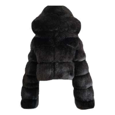 China 2020 Sustainable Trendy Short Cropped Lady Hooded Faux Fur Jacket Women Fox Fur Coat for sale