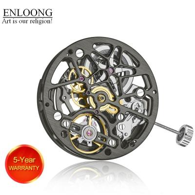 China ENLOONG Luxury Luxury All Automatic OEM Logo Custom Rotor Watch Movement Black Cross Bridge 21 Jewels Skeletal Mechanical Movement for sale