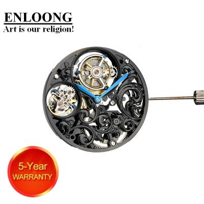 China 2020 ENLOONG Real Luxury Double Tourbillon Skeleton Movement With Manual Winding OEM ELT0583 Black Tourbillon Watch Movement for sale