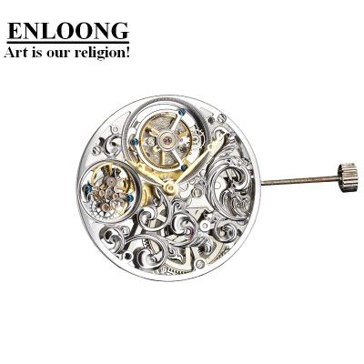 China 2020 ENLOONG Real Luxury Double Tourbillon Skeleton Movement With Manual Winding OEM ELT0583 Silver Tourbillon Watch Movement for sale