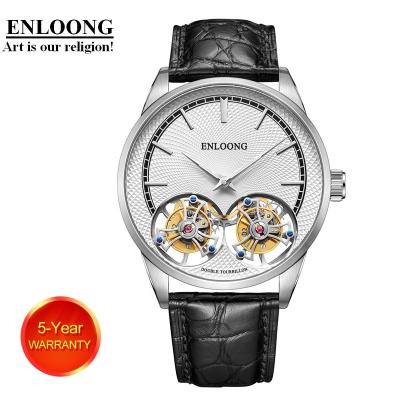 China 2020 ENLOONG Real Water Resistant Luxury Double Tourbillon Watches Men's Stainless Steel OEM Watch Titanium Sapphire Mechanical Wrist Watch Man for sale