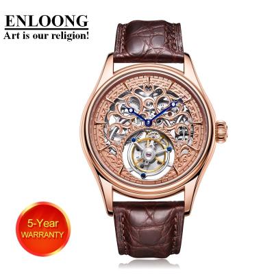 China Reserve 2021 ENLOONG Real Power Luxury Tourbillon Watches Luxury Mens Rose Gold Sapphire Stainless Steel OEM Skeleton Wrist Watch for sale