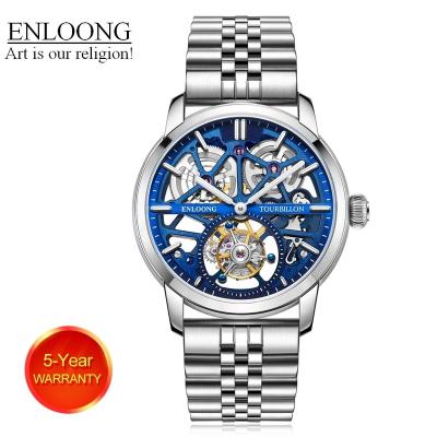 China 2021 ENLOONG Real Luxury Power Reserve Tourbillon Watches Men With Luxury Power Reserve Stainless Steel Band Sapphire OEM Long Wrist Men's Watch for sale