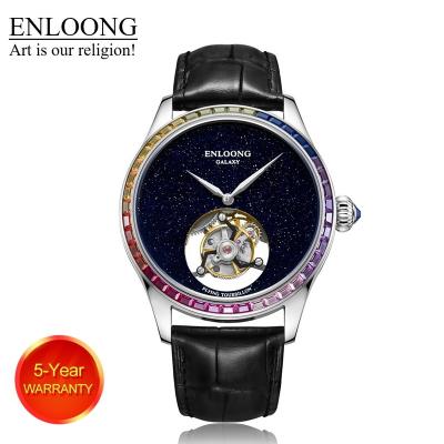 China Power Reserve ENLOONG Luxury Real Galaxy Tourbillon Watches Men's Lazurite Dial Rainbow Bezel Sapphire Stainless Steel OEM Wrist Mens Watch for sale