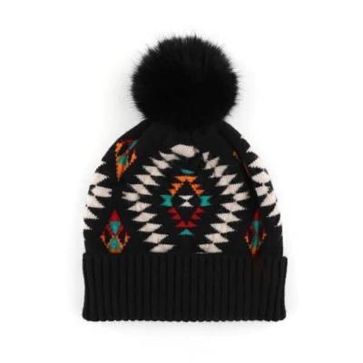 China COMMON Women Fall Beanie Western Custom Print Aztec Winter Beanie Cap for sale