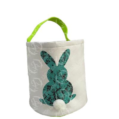 China Bucket 23*25cm of JUNZHI KATHERINE Easter Canvas Turquoise Bunny for sale