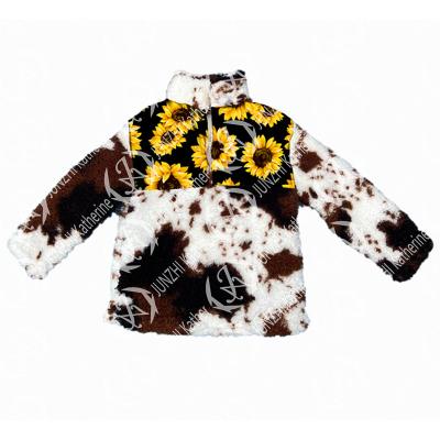 China JUNZHI KATHERINIE Breathable Cow Print Fleece Sunflower Sherpa Soft Sweater for sale