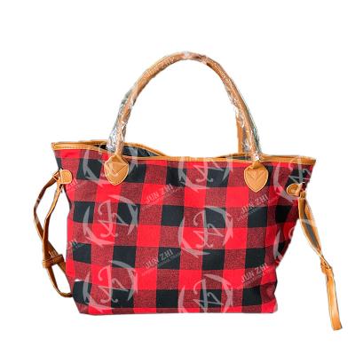 China Hot Sale Womens Buffalo Plaid Rainbow Striped Large Tote Bag for sale