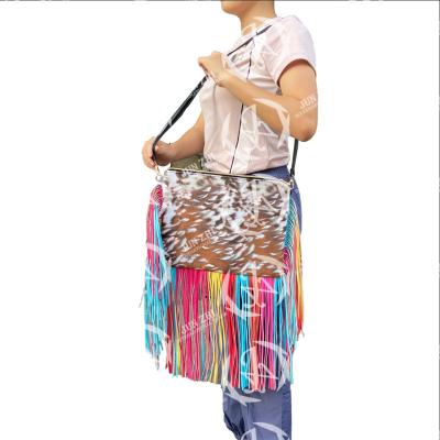 China Polyester Junzhi Women Tie Dye Cow Print Fringe Cross - Body Purse for sale