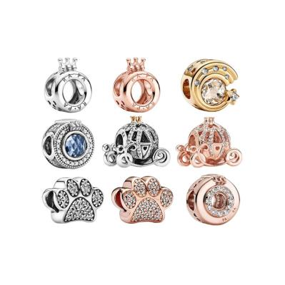 China Punk 925 Sterling Silver Rose Gold Charm for Pandoraer DIY Bracelet Necklace Pumpkin Footprint Crown O Bead Accessories Wholesale for sale