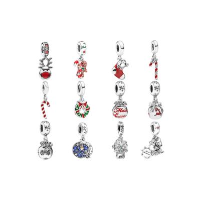 China Cute 925 Sterling Silver Fashion Jewelry Pendants Charms Fit Pandoraer DIY Bracelet Necklace Christmas Enamel Series for sale