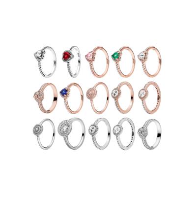 China Pandoraer High Quality Romantic Rose Gold 925 Sterling Silver Series Heart-Shaped Rings Shape Jewelry for sale