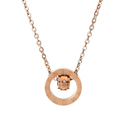 China Europe and America exquisite stainless steel zircon Roman numeral necklace rose simple gold women's necklace fashion jewelry for sale