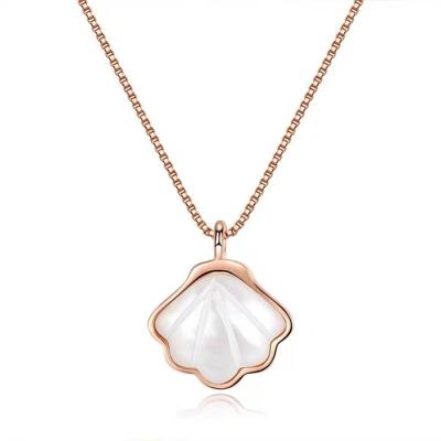 China Europe and America Birthday Gift Girl Titanium Steel Exquisite 18K Gold Plated White Shell Pendant Necklace Summer Jewelry for sale