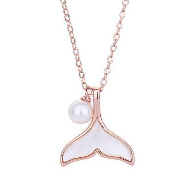 China TRENDY White Fishtail Pearl Shell Lovely Necklace Sweet Suitable for Girlfriend Hypoallergenic Rose Gold Plated Necklace Lady for sale