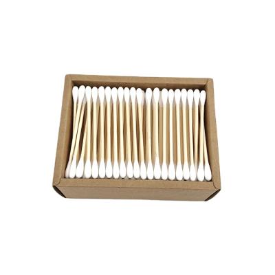 China Logo Organic Eco Friendly Unbleached Disposable Custom Bamboo Sticks Ear Swab Cotton Buds for sale