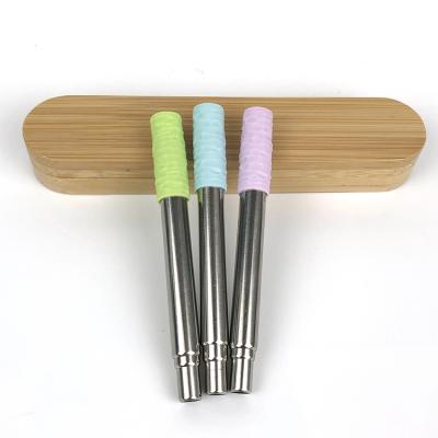 China Sustainable Reusable Metal Drinking Bamboo Straws With Silicone Tip And Travel Case And Cleaning Brush for sale