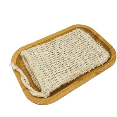 China Washable; natural soap saver exfoliating Mesh Pouch Natural Sisal Soap Bag With Ribbon for sale