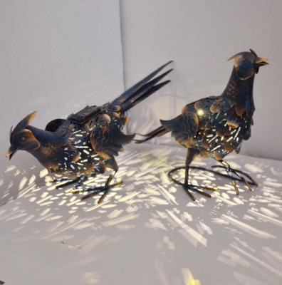 China Europe Metal Pheasant With Light Decoration Wild Bird Statue Garden Ornaments for sale