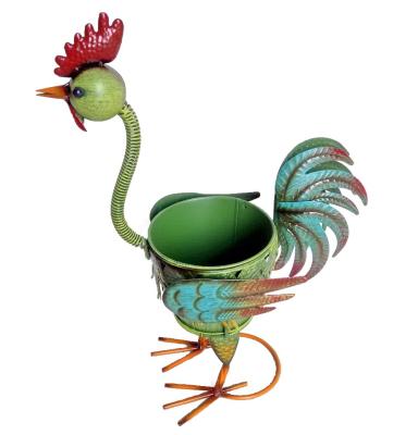 China Outdoor Cartoon Metal Rooster Hand Painting Small Flower Pots And Planters for sale