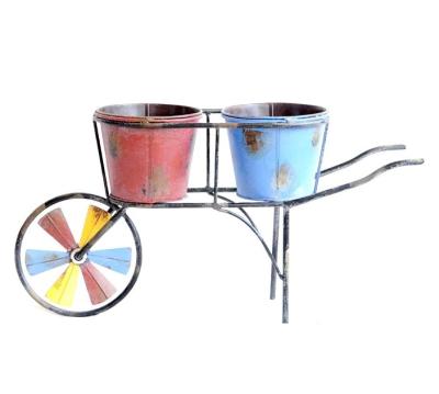 China Garden Metal Trolley Garden Iron Flower Pot Hand Painted Planter for sale