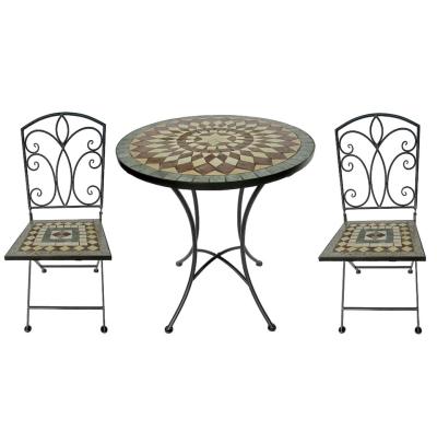 China Outdoor Garden Chair Mosaic Art Wrought Iron Metal Dining Table And Patio Chairs Sets for sale