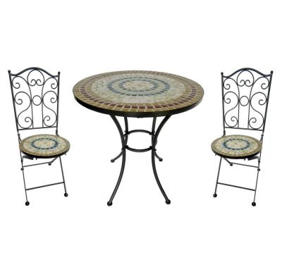 China Outdoor Table With Wrought Iron Chairs Set Mosaic Art Outdoor Metal Top Garden Table for sale