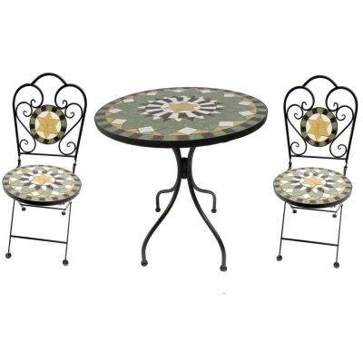 China Garden Set Exterior Ceramic Tile Stick Metal With Chair Wrought Iron Mosaic Table Set for sale