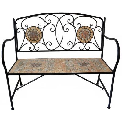 China Heavy Patio Bench Metal Furniture Mosaic Art Top Park Garden Seating Outdoor Bench for sale