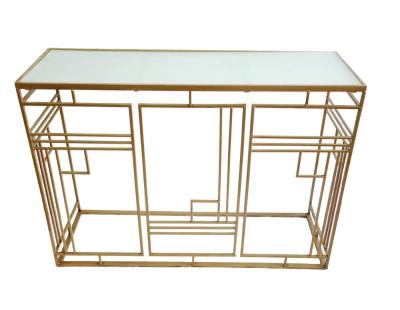 China Geometric Wrought Iron Glass Top Console Table for sale