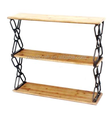 China PANEL Iron Wood Top Chain Shelf 3 Tiers Industrial Book Shelves Wood for sale