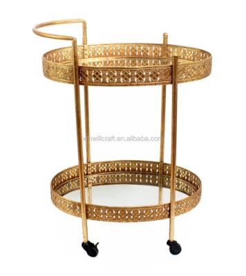 China Tea Trolley With Wheels / Sliding Metal 2 Tiers Glass Tea Trolley for sale